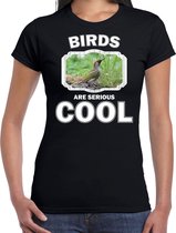 Dieren vogels t-shirt zwart dames - birds are serious cool shirt - cadeau t-shirt groene specht/ vogels liefhebber S