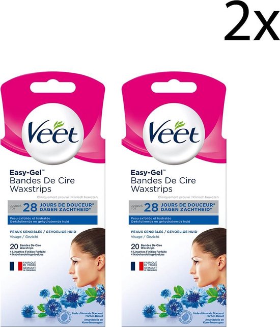 Veet - Easy-Gel Wax - Ontharingsstrips - Gezicht - Gevoelige Huid - 2 x 20  stuks | bol.com