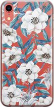 iPhone XR transparant hoesje - Bloemen / Floral blauw | Apple iPhone XR case | TPU backcover transparant