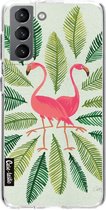 Casetastic Samsung Galaxy S21 4G/5G Hoesje - Softcover Hoesje met Design - Flamingos Green Print
