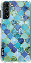 Casetastic Samsung Galaxy S21 Plus 4G/5G Hoesje - Softcover Hoesje met Design - Aqua Moroccan Tiles Print