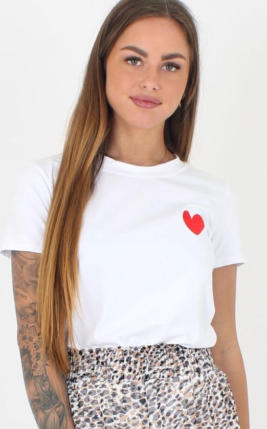 Wit t-shirt met rood hartje | bol.com