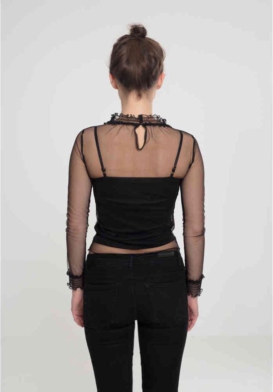 Urban Classics Haut à manches longues - XS- Mesh Double Layer, Zwart translucide