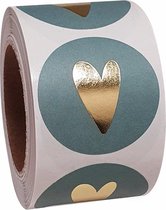 Cadeau sticker / cadeaulabel / sluitlabel ø35mm faded blue met gouden hart per 20 stuks