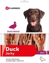 Flamingo hondensnack Duck snack-jerky 400gr. Let op: 1 zakje van 400 gram!