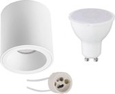 Opbouwspot Set - Pragmi Cliron Pro - GU10 Fitting - Opbouw Rond - Mat Wit - 6W - Warm Wit 3000K - Verdiept - Ø90mm - BSE