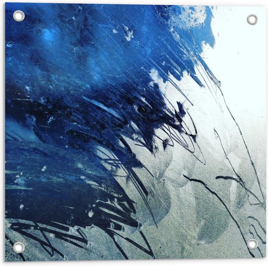 Tuinposter – Blauwe Verfstrepen - 50x50cm Foto op Tuinposter  (wanddecoratie voor buiten en binnen)