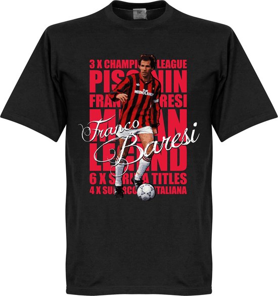 Zwarte T-shirt met Franco Baresi, 3x Champions League, 6x Serie A titels.