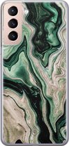 Samsung S21 hoesje siliconen - Groen marmer / Marble | Samsung Galaxy S21 case | groen | TPU backcover transparant