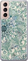 Samsung S21 hoesje siliconen - Mandala blauw | Samsung Galaxy S21 case | blauw | TPU backcover transparant