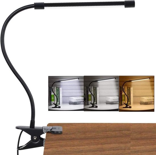 SHOP YOLO - Klemspot - bureaulamp led dimbaar - met 3 lichtmodi & 10 helderheidsniveaus - USB-aansluiting - 7 W - Zwart