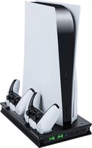 Equivera Geschikt voor Playstation 5 Standaard & Oplaadstation Met Ventilator - Voor 2 controllers - Snellader - 3 USB poorts - Met LED indicatoren - Oplader Controller Geschikt voor PS5 - Geschikt voor PS5 Accessoires - Zwart
