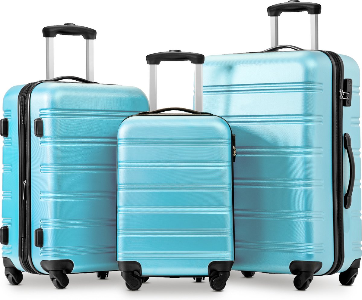 Merax 3-delig Kofferset met Cijferslot - Trolleyset ABS 40L, 75L & 115 Liter - Koffers voor op Reis - Lichtblauw