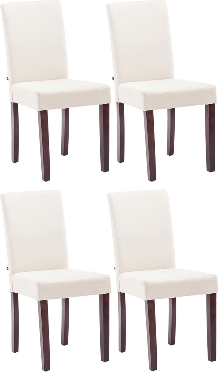 CLP Ina Set van 4 Eetkamerstoelen - Zonder armleuning - Hout - Stof - creme cappuccino