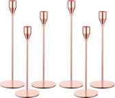 Set van 6 metalen kandelaars, hoge kandelaars voor conische kaarsen, kandelaar voor 3/4 inch dikke kaarsen voor bruiloft, woonkamer, eetkamer, decoratie (rosé goud)