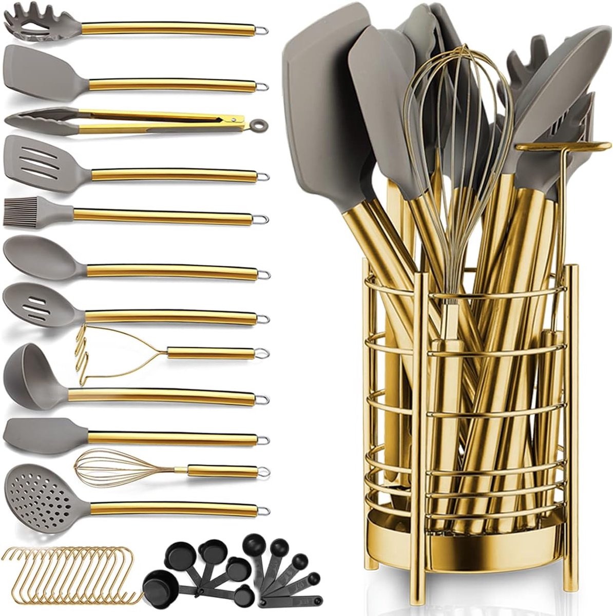 Ensemble d'ustensiles de cuisine en silicone résistant à la chaleur de 34  pièces, spatule antiadhésive pour ustensiles de cuisine (Kaki) : :  Cuisine et Maison