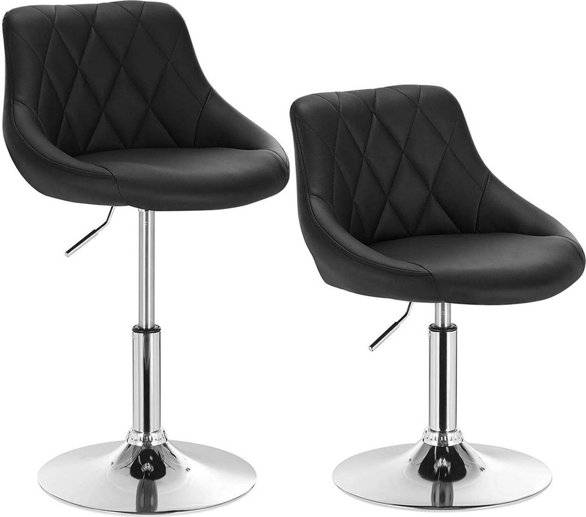 Barkruk Norino deluxe - Industrial - Zwart - Barkrukken set van 1 - Barstoel Kruk - Barstoelen met rugleuning - Keukenstoel - In hoogte verstelbaar - Kunstleer