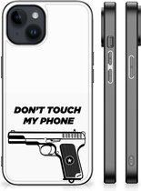 Telefoonhoesje Geschikt voor iPhone 15 Plus Back Case Siliconen Hoesje met Zwarte rand Pistol Don't Touch My Phone
