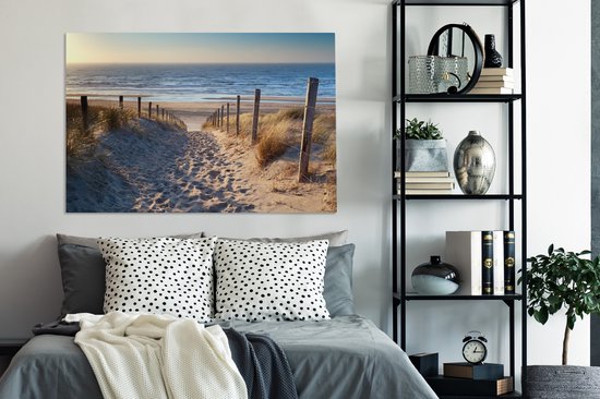 Toile - Dune - Plage - Mer - Coucher de soleil - Herbe - Toile - 140x90 cm - Peintures sur toile - Peinture sur toile
