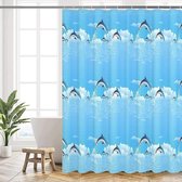 Douchegordijn 180 x 200 cm, douchegordijnen dolfijnen badgordijn waterdichte douchegordijnen met 14 douchegordijnringen, ondoorzichtig douchegordijn voor badkamer (blauw)