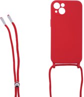 LuxeBass Siliconen hoesje met koord geschikt voor Apple iPhone 13 - Rood - telefoonhoes - gsm hoes - telefoonhoesje