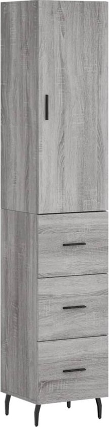 Hoge kast 34,5x34x180 cm bewerkt hout zwart | -nl