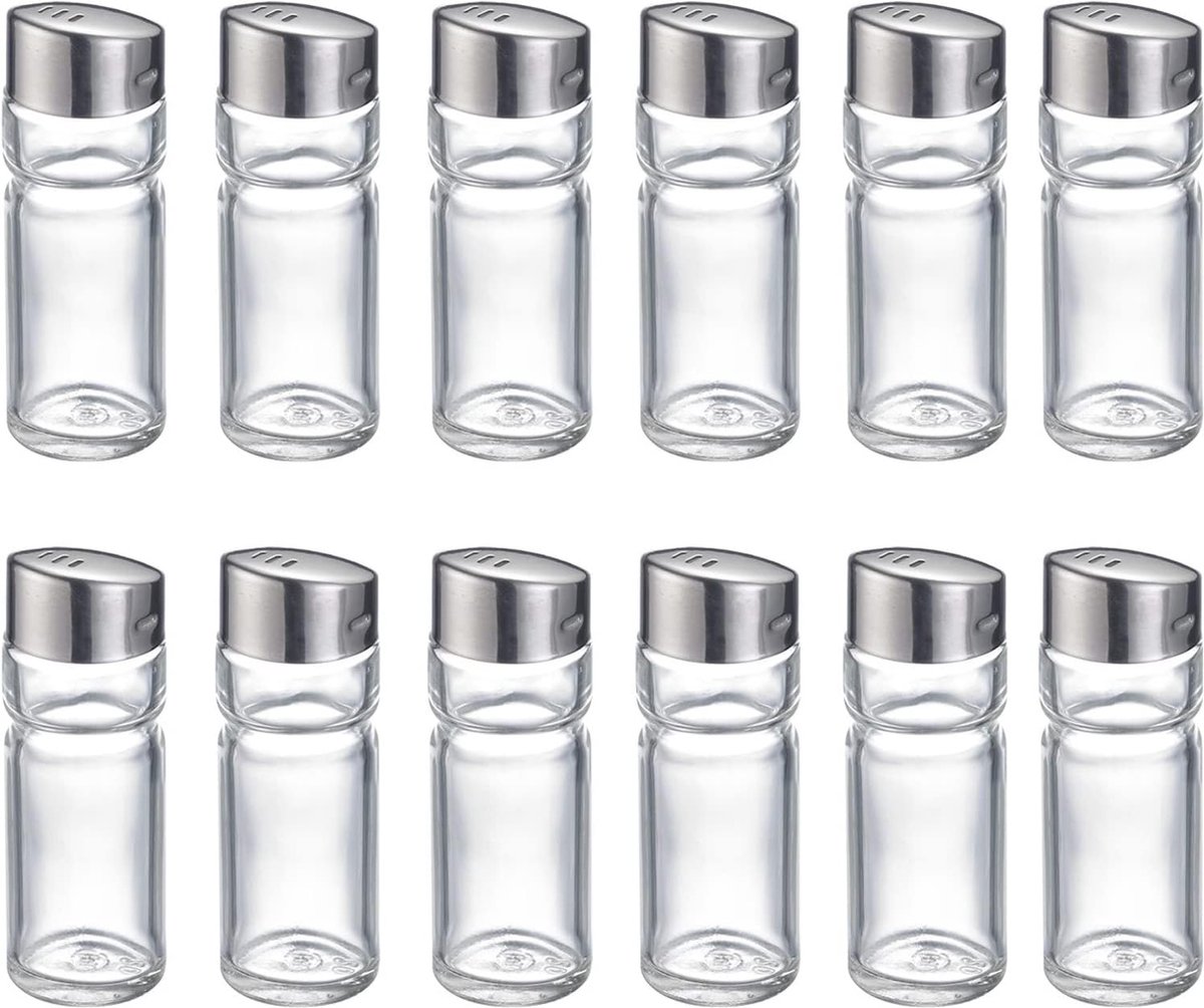 Universele strooiers, 12 stuks, inhoud: 40 ml, glas/roestvrij staal, Wenen, zilver/transparant