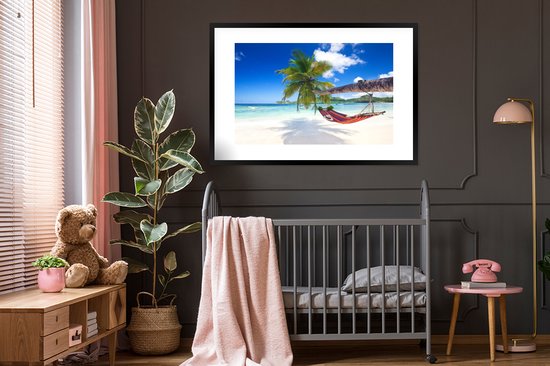 Cadre photo avec poster - Plage - Hamac - Mer - Palmier - 120x80 cm - Cadre poster