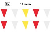3x Vlaggenlijn rood/wit/geel 10 meter - vlaglijn festival feest party verjaardag thema feest kleur