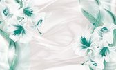 Fotobehang - Vlies Behang - Turquoise Magnolia's - Bloemen Kunst - 368 x 254 cm