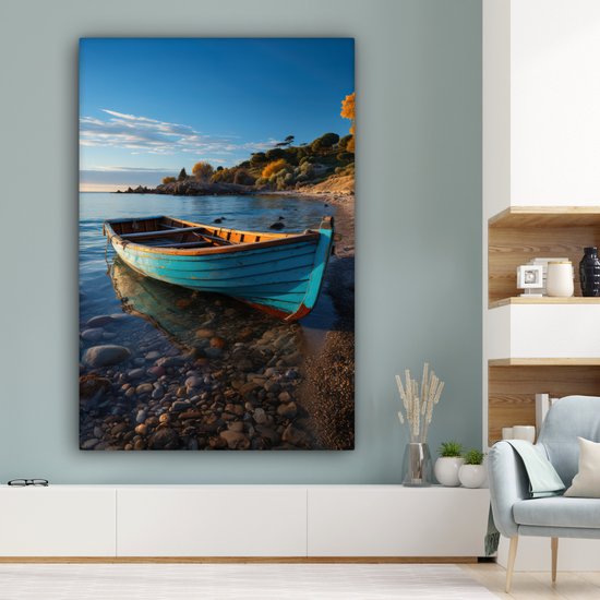 Tableau sur toile Bateau - Lac - Nature - Maritime - Water - 120x180 cm - Décoration murale XXL