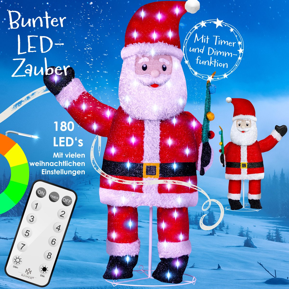 KESSER® Opblaasbare sneeuwpop, 240 cm, LED-verlichting bevestigingsmateriaal decoratie sneeuwpop Kerstmis, kerstdecoratie, figuur, geluidsarme blazer, weerbestendig IP44