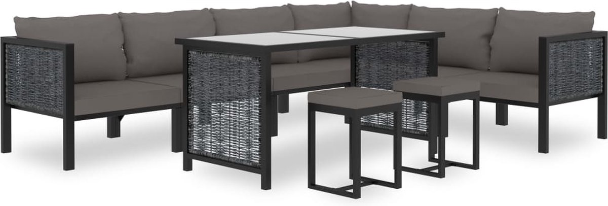 The Living Store 9-delige Loungeset met kussens poly rattan antraciet - Loungeset - Tuinmeubels - Lounge Set - Outdoor Meubilaar - Polyrattan