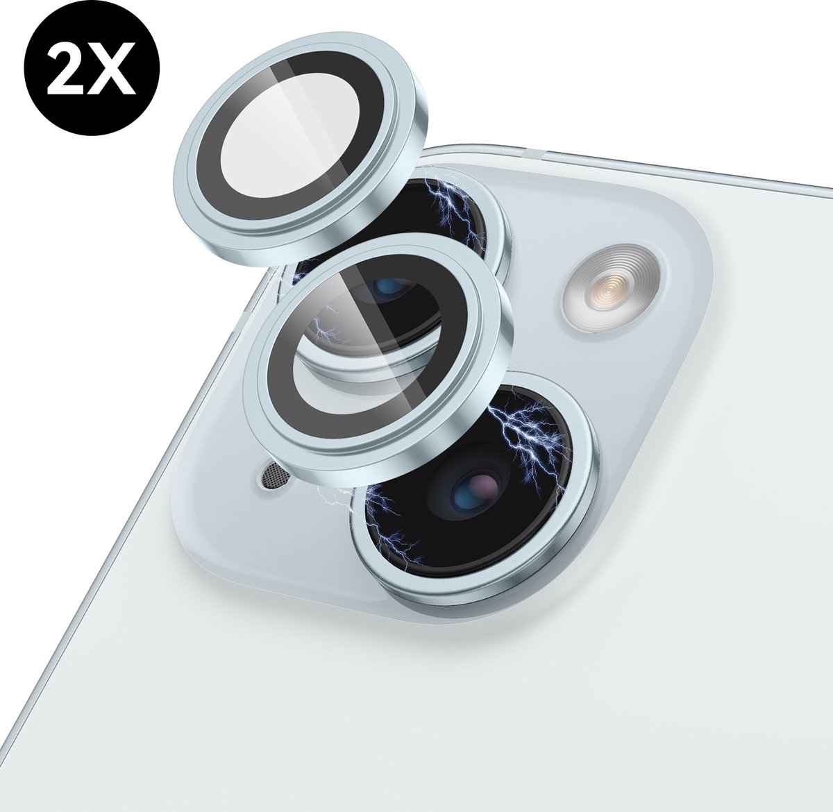 iPhone 15 / 15 Plus Camera Lens Protector - Blauw - Eenvoudige Installatie - 2 stuks - Camera Protector iPhone 15 - Gehard Glas Screenprotector