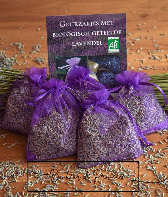 Biologische lavendel geurzakjes uit de Provence 5 stuks 12 gr. paars