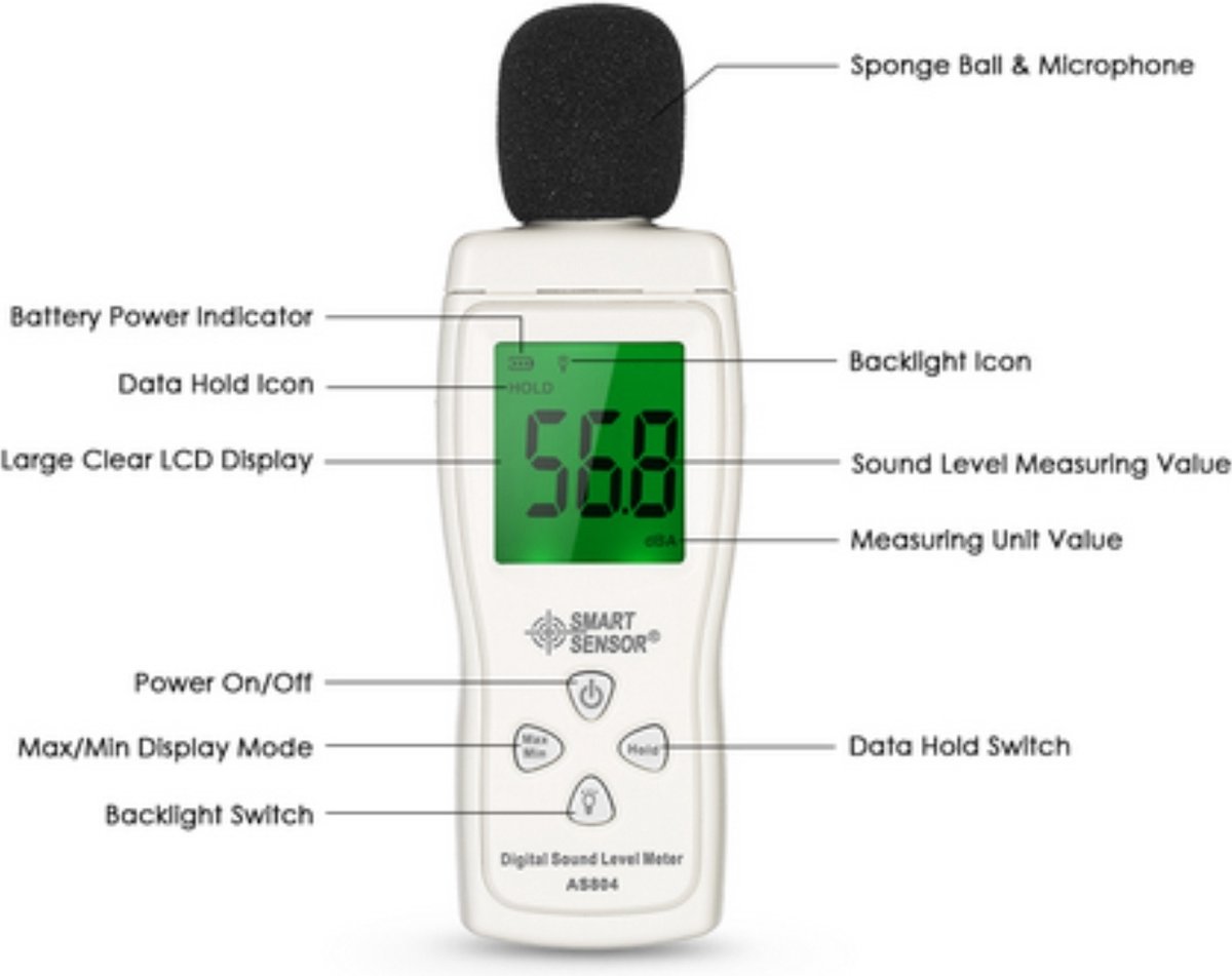 Digitale Decibelmeter, Desktop Geluidsniveaumeter 30-130dBA met