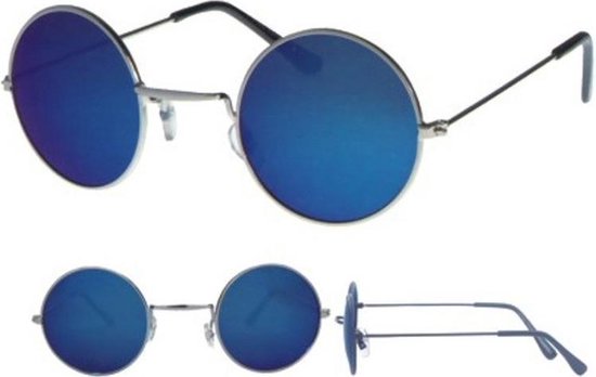 bol.com | Retro zonnebril zilver met ronde blauwe glazen voor volwassenen -  Zonnebrillen met...