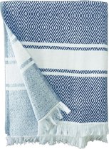 Luxe badlaken/strandlaken hammam handdoek 90 x 160 cm - Chevron blauw/wit