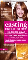 2x L'Oréal Casting Crème Gloss Semi-Permanente Haarkleuring 634 Honey Biscuit - Donker Goud Koperblond