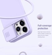 Nillkin CamShield Case adapté pour Apple iPhone 15 Pro Max - Convient pour le chargement sans fil avec Ring magnétique - Coque arrière en Siliconen - avec curseur d'appareil photo Blauw
