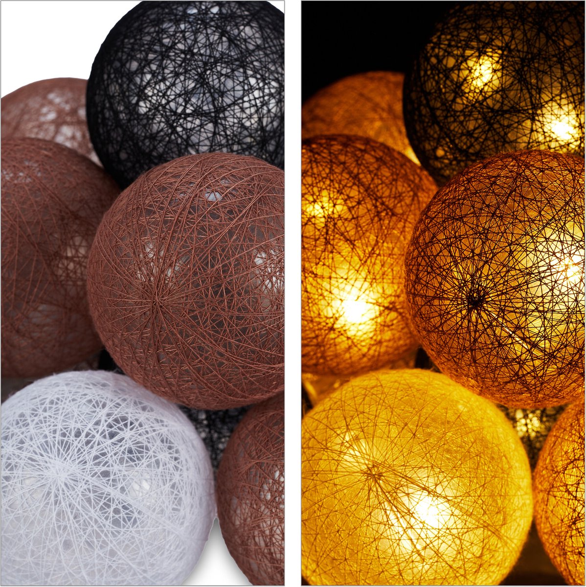 Relaxdays Guirlande Lumineuse LED, 20 Boules de Coton, Fonction à