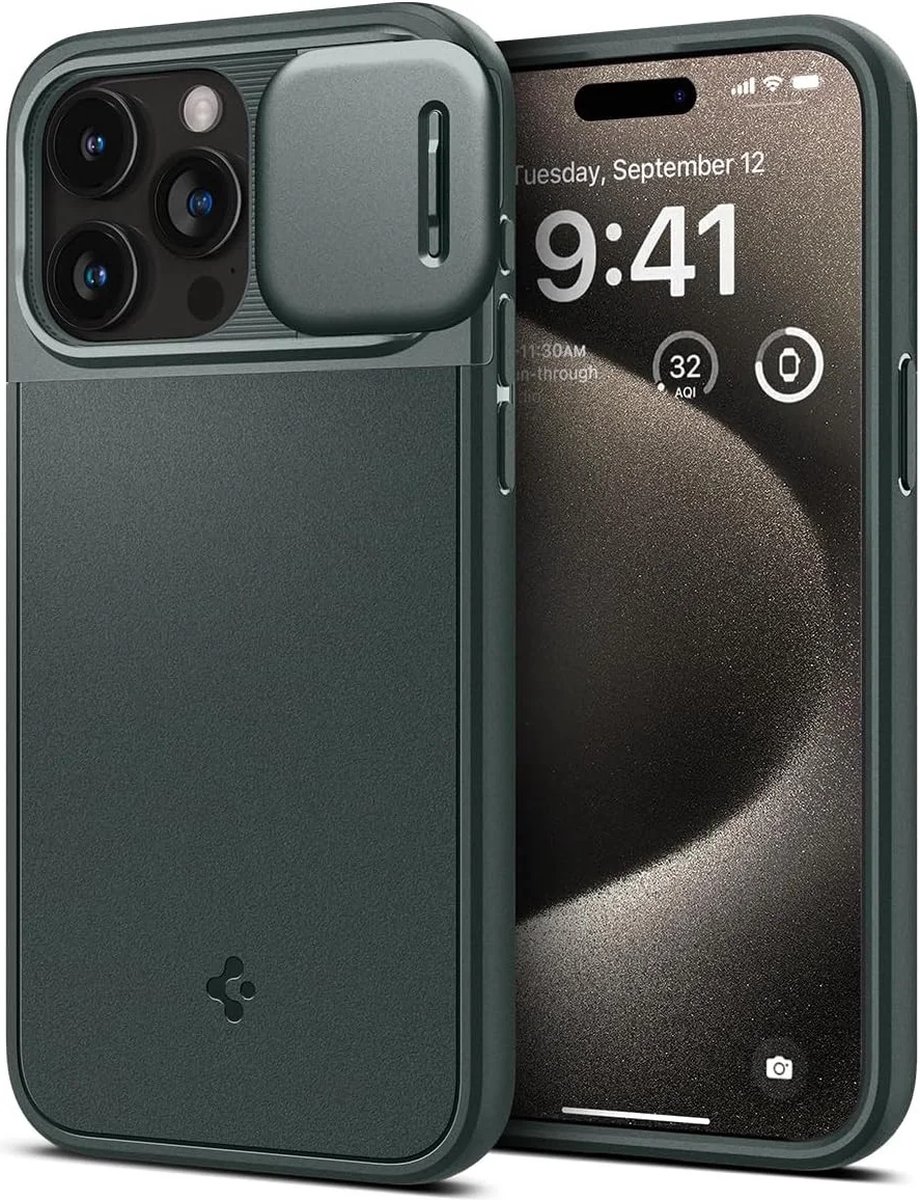 Spigen Optik Armor MagFit | Hoesje Geschikt voor Apple iPhone 15 Pro Max | Compatibel met MagSafe | Back Cover met Camera Slider | Groen