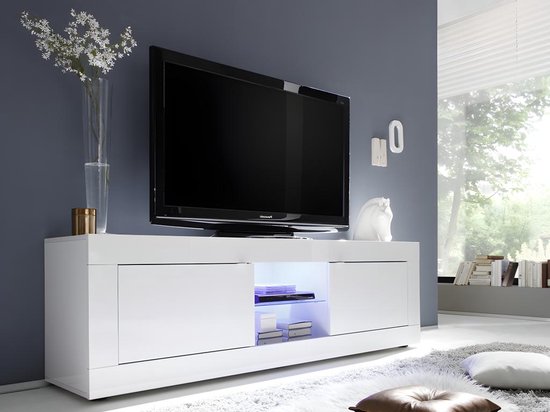 Tv-meubel COMETE - Met led-verlichting - Twee deuren - Wit gelakt L 180 cm x H 56 cm x D 43 cm