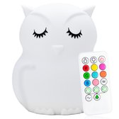 Sleepy Friends Nachtlampje Kinderen - Uiltje - LED - 8 Kleuren - USB Oplaadbaar - Nachtlampje Baby - Incl. Afstandsbediening - Dimbaar - Nachtlampjes