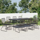 The Living Store Coin repas - Rotin PVC - Zwart - 8 chaises de jardin - 1 table - Expérience d'assise confortable - Matériau durable - Cadre robuste - Plateau de table robuste