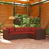 The Living Store Lounge set - Bruin - Modulair ontwerp - Waterdicht PE-rattan - Comfortabele kussens - 70 x 70 x 60.5 cm