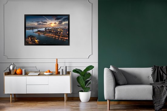 Image encadrée - Cadre photo Sunset over Rotterdam noir sans passe partout 90x60 cm - Affiche encadrée (Décoration murale salon / chambre)