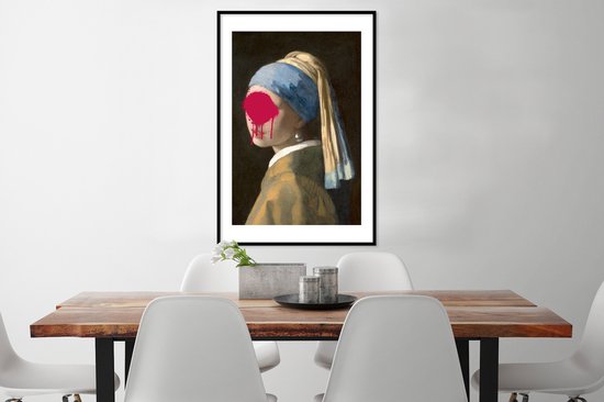 Fotolijst incl. Poster - Meisje met de parel - Johannes Vermeer - Roze - 60x90 cm - Posterlijst - PosterMonkey