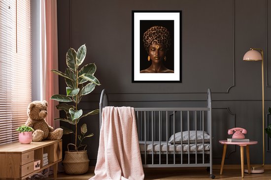 Cadre photo avec affiche - Femme - Foulard - Imprimé tigre - 60x90 cm - Cadre pour affiche