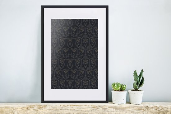 Affiche avec cadre Formes géométriques - Art Déco - Zwart - Doré - 40x60 cm